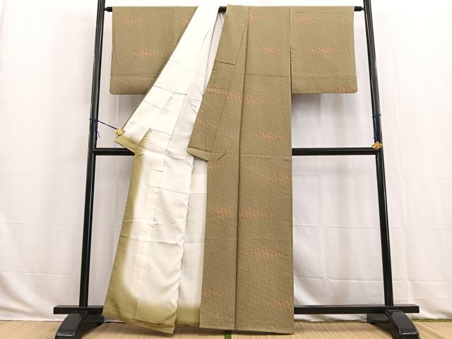 平和屋着物■上質な小紋 扇文 岩井茶色 正絹 逸品 BAAW2929yc