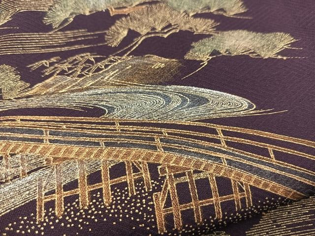 平和屋着物■訪問着 渡り橋風景文 金彩 正絹 逸品 BAAW2946yc