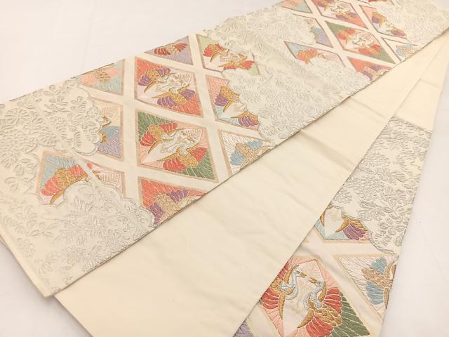 平和屋着物◎六通柄袋帯 唐織 双鶴雲取り花文 金銀糸 正絹 逸品 BAAW2965yc