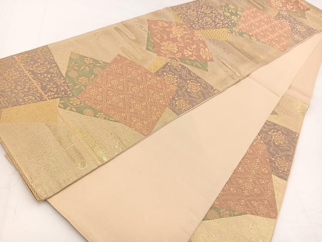 平和屋着物◎六通柄袋帯 色紙重ね更紗花文 金糸 正絹 逸品 BAAW2970yc