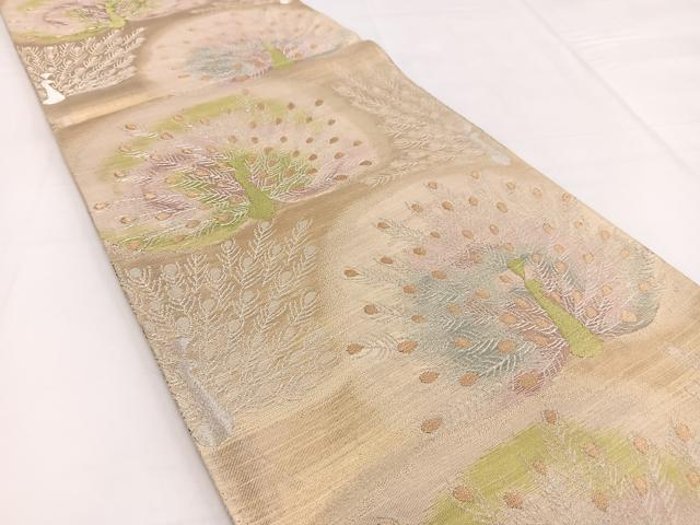 平和屋着物◎六通柄袋帯 孔雀 金銀糸 正絹 逸品 BAAW2975yc