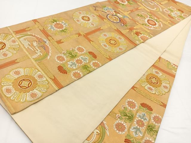 平和屋着物◎六通柄袋帯 唐織 鳳凰花車文 金銀糸 引箔 正絹 逸品 BAAW2987yc