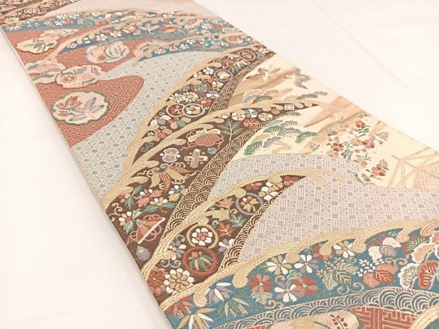 平和屋着物◎六通柄袋帯 唐織 九百錦 麗美豊楽文 金糸 正絹 逸品 BAAW2990yc