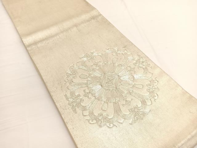 平和屋着物◎西陣 太鼓柄袋帯 総駒刺繍 宝相華 銀糸 引箔 正絹 逸品 BAAW3013hv