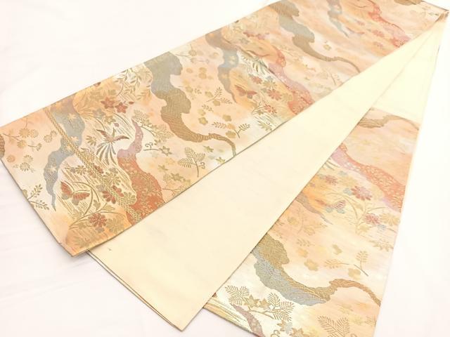 平和屋着物◎六通柄袋帯 鳳凰花蝶文 金糸 引箔 正絹 逸品 BAAW3029hv