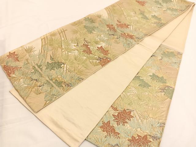 平和屋着物◎六通柄袋帯 渡橋松楓文 金糸 正絹 逸品 BAAW3030hv