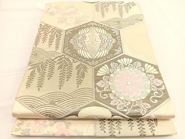 平和屋着物◎六通柄袋帯 唐織 名錦讃歌紋 純プラチナ箔 正絹 逸品 BAAW3033hv