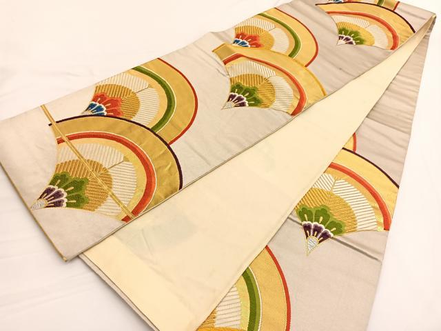 平和屋着物◎六通柄袋帯 唐織 花青海波 金銀糸 正絹 逸品 BAAW3053hv