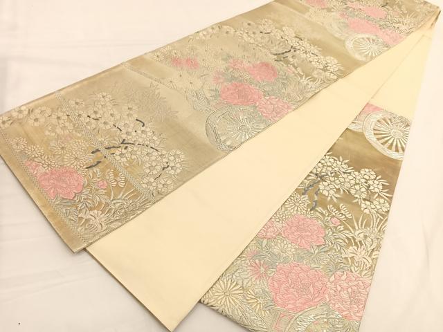 平和屋着物◎六通柄袋帯 唐織 花車文 銀糸 正絹 逸品 BAAW3058hv