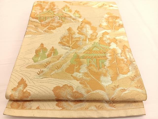平和屋着物◎六通柄袋帯 御所解文 金糸 正絹 逸品 BAAW3059hv