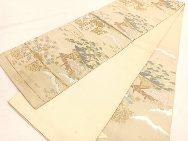 平和屋着物◎六通柄袋帯 風景文 金銀糸 正絹 逸品 BAAW3065hv