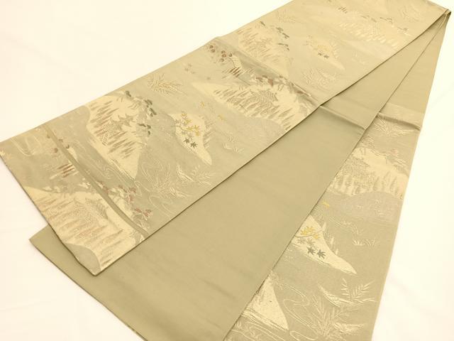 平和屋着物◎六通柄袋帯 唐織 遠山風景文 金糸 正絹 逸品 BAAW3075hv