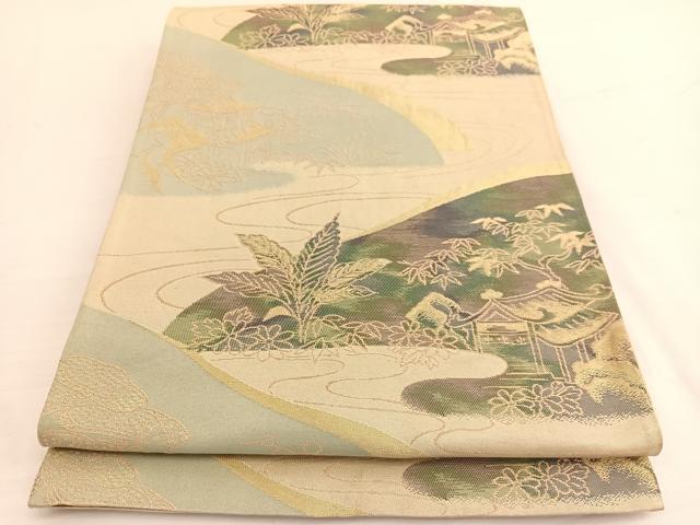 平和屋着物◎六通柄袋帯 龍推移風景文 金糸 正絹 逸品 BAAW3076hv