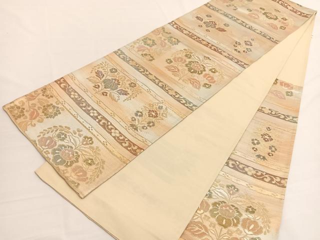 平和屋着物◎六通柄袋帯 横段花文 金銀糸 引箔 正絹 逸品 BAAW3078hv
