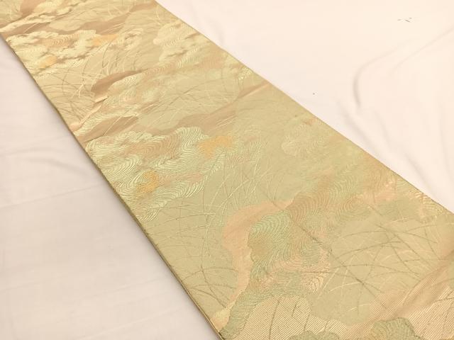 平和屋着物◎西陣 六通柄袋帯 流水草葉文 金糸 正絹 逸品 BAAW3086hv