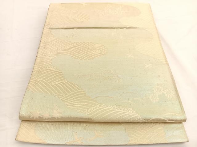 平和屋着物◎六通柄袋帯 立波花鳥文 銀糸 三越扱い 正絹 逸品 BAAW3091hv