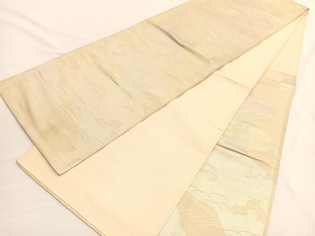 平和屋着物◎六通柄袋帯 立波花鳥文 銀糸 三越扱い 正絹 逸品 BAAW3091hv