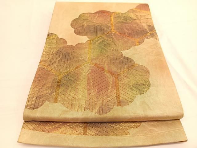 平和屋着物◎六通柄袋帯 雲取り亀甲文 金糸 正絹 逸品 BAAW309hv