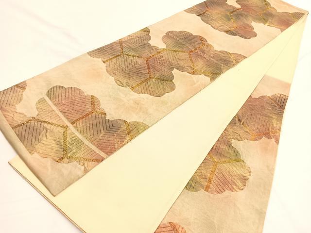 平和屋着物◎六通柄袋帯 雲取り亀甲文 金糸 正絹 逸品 BAAW309hv