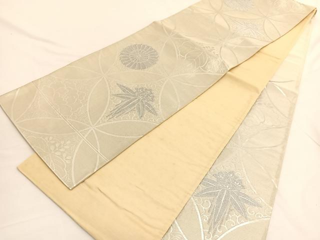 平和屋着物◎六通柄 京袋帯 七宝笹花文 銀糸 正絹 逸品 BAAW3098hv