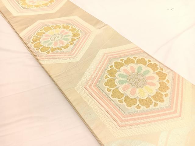 平和屋着物◎六通柄袋帯 唐織 亀甲花文 金銀糸 正絹 逸品 BAAW3107hv