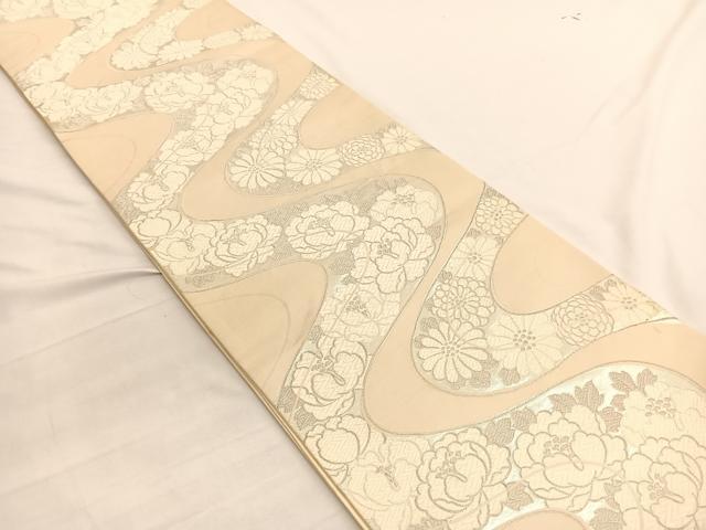 平和屋着物◎六通柄袋帯 唐織 華園 銀糸 正絹 逸品 BAAW3125hv
