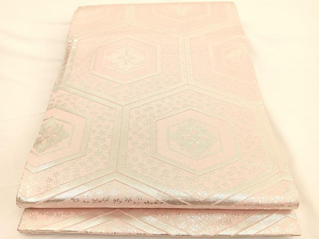 平和屋着物◎両面 全通柄袋帯 亀甲花文 銀糸 やまとオリジナル 正絹 逸品 BAAW3127hv