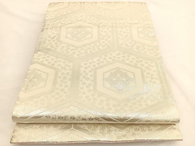 平和屋着物◎両面 全通柄袋帯 亀甲花文 銀糸 やまとオリジナル 正絹 逸品 BAAW3127hv