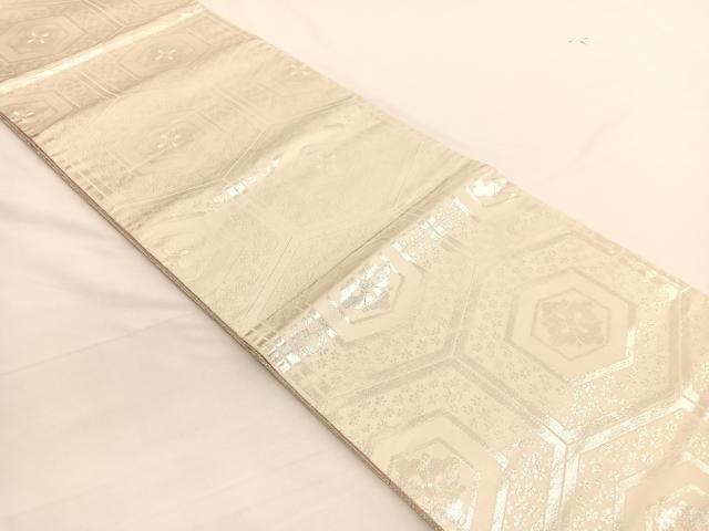 平和屋着物◎両面 全通柄袋帯 亀甲花文 銀糸 やまとオリジナル 正絹 逸品 BAAW3127hv