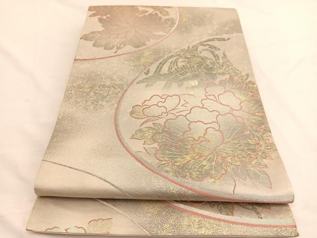 平和屋着物◎六通柄袋帯 唐織 鳳凰牡丹文 金糸 正絹 逸品 BAAW3150hv