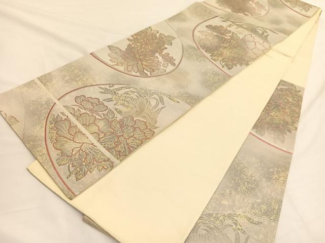 平和屋着物◎六通柄袋帯 唐織 鳳凰牡丹文 金糸 正絹 逸品 BAAW3150hv