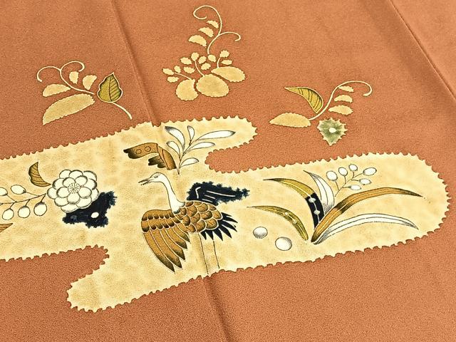 平和屋着物■訪問着 手描き 駒刺繍 飛鶴花文 正絹 逸品 BAAW3178hv