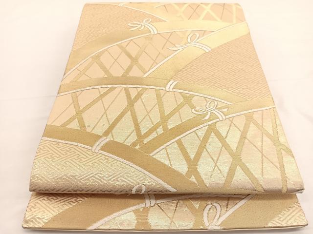 平和屋着物◎西陣 六通柄袋帯 唐織 紗綾形籬文 金糸 正絹 逸品 未使用 BAAW3221hv