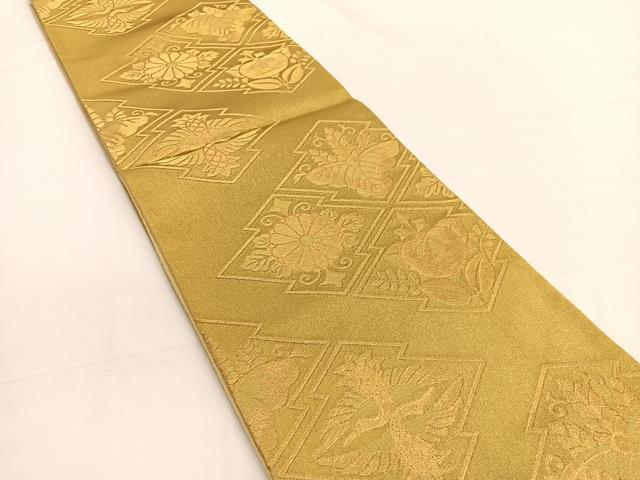平和屋着物◎六通柄袋帯 松皮菱双鶴花文 金糸 正絹 逸品 未使用 BAAW3222hv