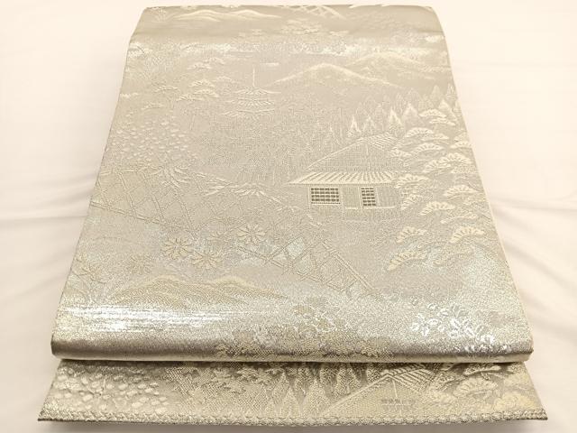 平和屋着物◎六通柄袋帯 唐織 名所風景文 プラチナ銀箔二重織 正絹 逸品 BAAW3225hv