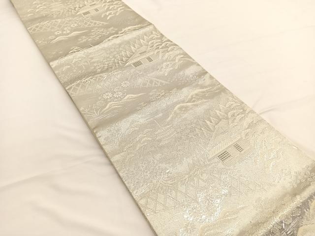 平和屋着物◎六通柄袋帯 唐織 名所風景文 プラチナ銀箔二重織 正絹 逸品 BAAW3225hv