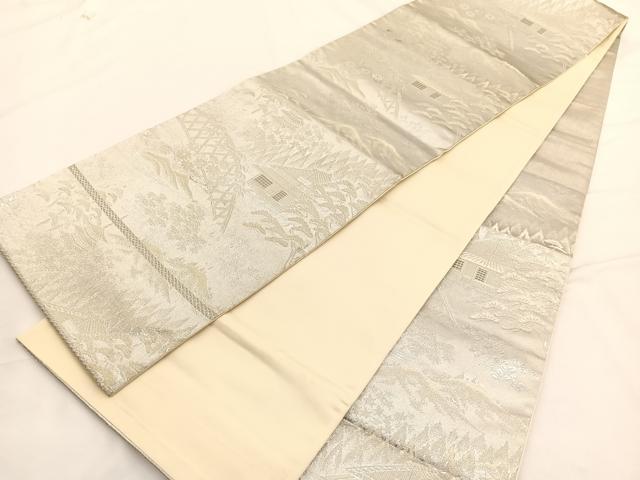 平和屋着物◎六通柄袋帯 唐織 名所風景文 プラチナ銀箔二重織 正絹 逸品 BAAW3225hv