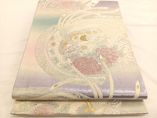 平和屋着物◎六通柄袋帯 唐織 鳳凰花文 金銀糸 正絹 逸品 BAAW3233hv