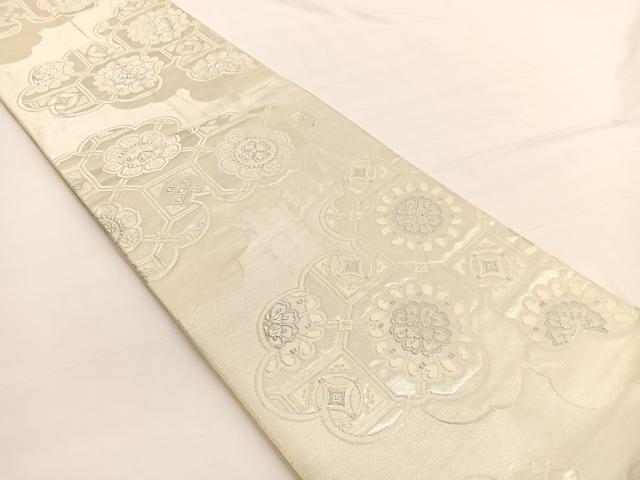 平和屋着物◎六通柄袋帯 唐織 雲取り蜀江花文 銀糸 正絹 逸品 BAAW3247hv
