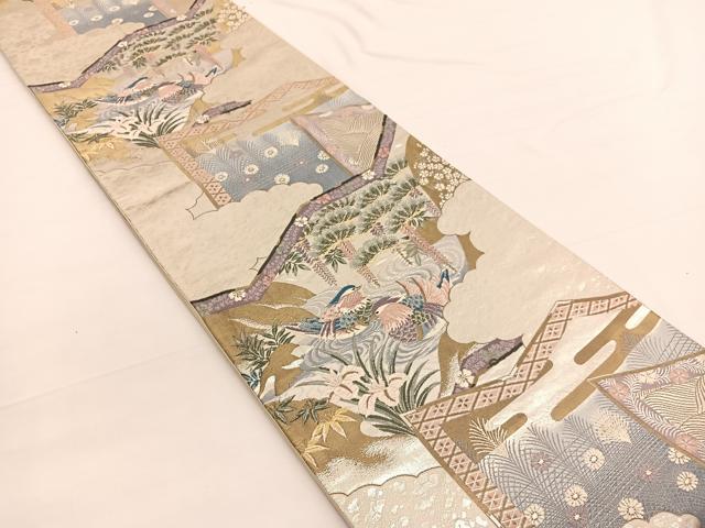 平和屋着物◎六通柄袋帯 唐織 日本屏風絵 山水四季花鳥図 伝雪舟 金銀糸 正絹 逸品 BAAW3255hv