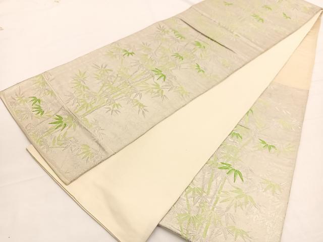 平和屋着物◎六通柄 京袋帯 唐織 笹竹文 銀糸 正絹 逸品 BAAW3275hv
