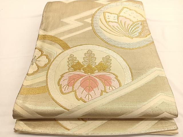 平和屋着物◎六通柄袋帯 唐織 松皮菱蝶桐丸文 金銀糸 正絹 逸品 BAAW3281hv