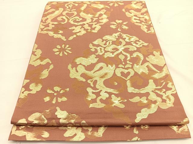 平和屋着物◎六通柄 本袋帯 向かい鳥花唐草文 金糸 正絹 逸品 BAAW3282hv