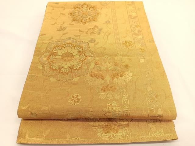平和屋着物◎佐賀錦 六通柄袋帯 宝相華向かい鳥花文 金糸 正絹 逸品 BAAW3292hv