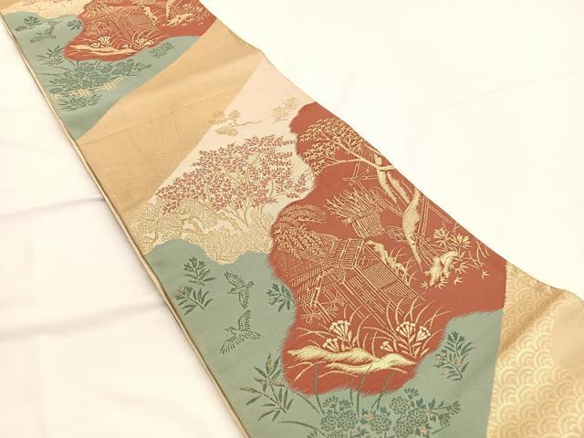 平和屋着物◎六通柄袋帯 風景文 金糸 正絹 逸品 BAAW3294hv