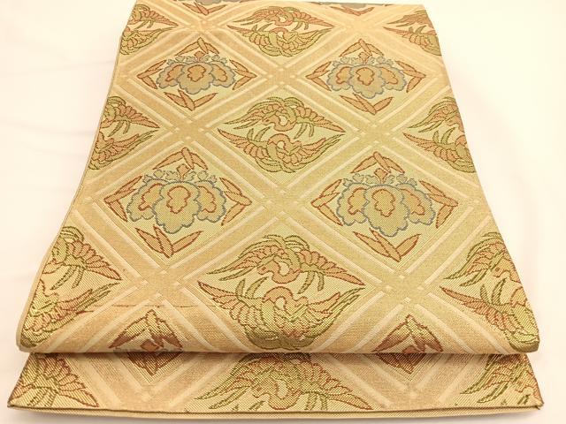 平和屋着物◎佐賀錦 六通柄袋帯 菱天井向かい鳳凰桐文 金糸 正絹 逸品 BAAW3305hv