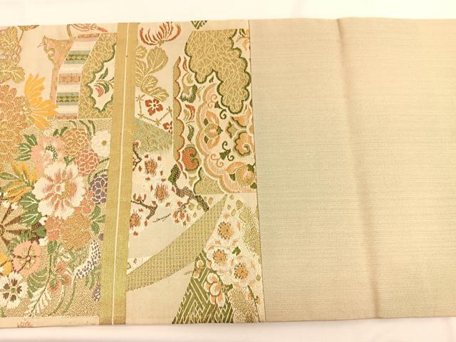 平和屋着物◎創作j 太鼓柄袋帯 牡丹花文 金銀糸 三越扱い 正絹 逸品 BAAW3315hv