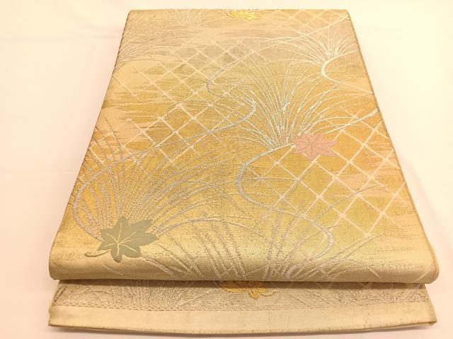 平和屋着物◎六通柄袋帯 唐織 竜田川草葉文 金銀糸 正絹 逸品 BAAW3331hv