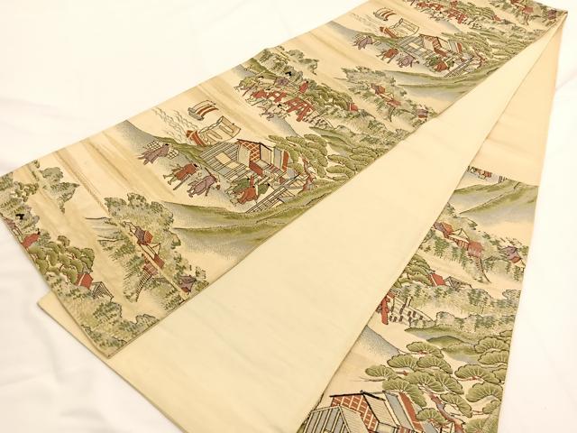 平和屋着物◎六通柄袋帯 唐織 人物風景文 金糸 正絹 逸品 BAAW3346hv
