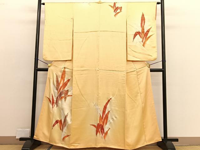 平和屋着物■訪問着 刺繍 草葉文 暈し染め 金彩 正絹 逸品 BAAW3370hv
